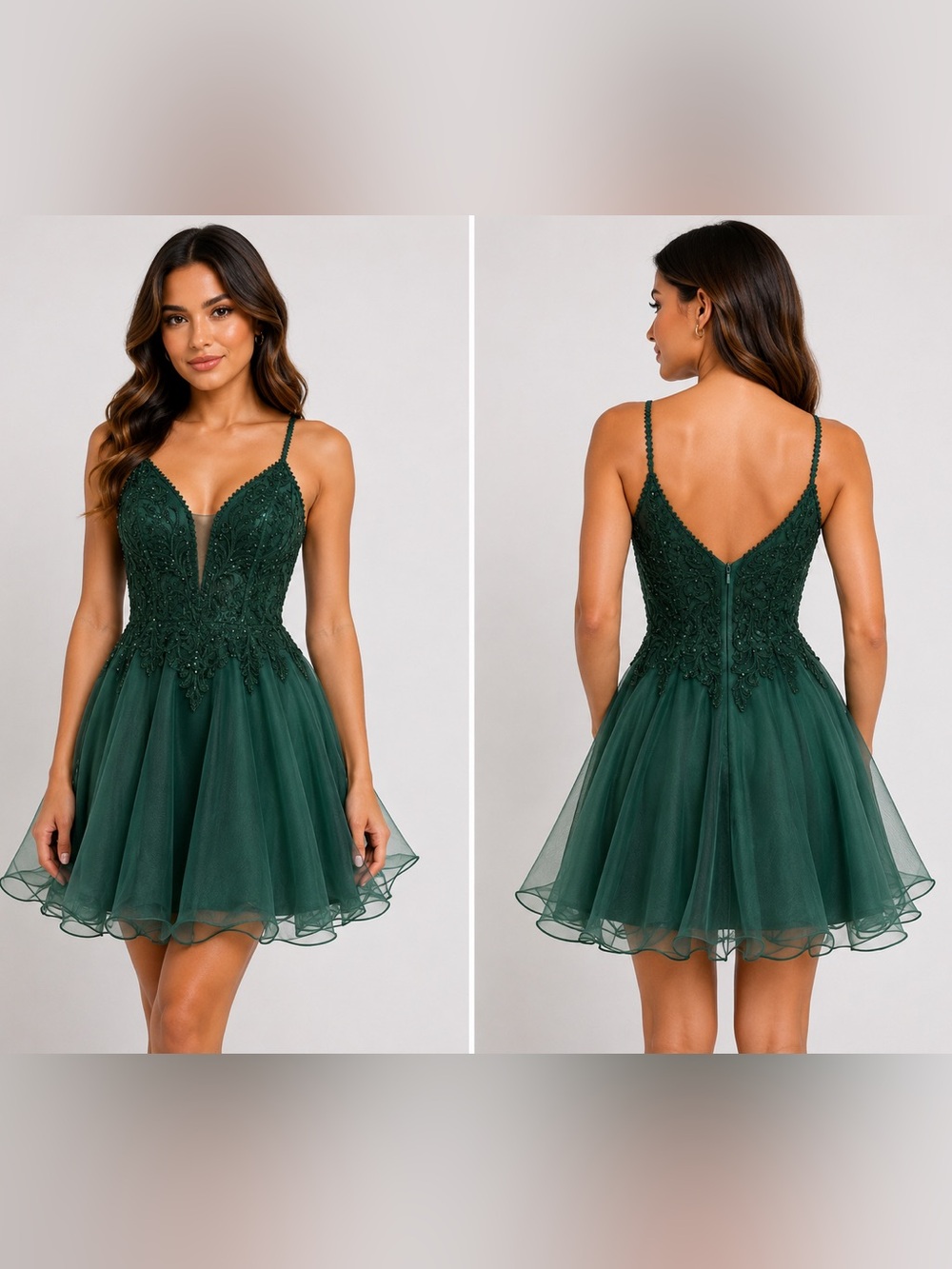 Dancing Queen Emerald Green Embroidered Beaded Tulle Homecoming Dress XS NWOT